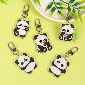 Custom Logo Clear Printed Acrylic Cartoon Keychain Wholesale Cute Panda Plastic Keyring Key Chain