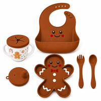 Ensemble de vaisselle en silicone pour bébé avec motif d'arbre de Noël mignon, accessoires de sevrage pour tout-petits, cadeau de Noël pour nouveau-né