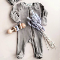 Combinaison Bébé Hiver 100% Coton Tendance 2025 – Grenouillère Chaude en Jersey et Lin avec Fermeture Éclair Épaisse Motif Ours et Bord Côtelé