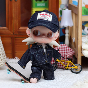 Zsiga 20Cm <b>Doll</b> Clothes Skateboard Denim Outfit 1/8 Scale Posable Boy <b>Doll</b> Wear - Product Image 1