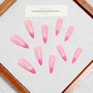 Faux ongles longs en amande à presser, avec décorations 3D perlées et effet Halo, haut de gamme, pour fêtes, rendez-vous, salons et manucure DIY - Product Image 5