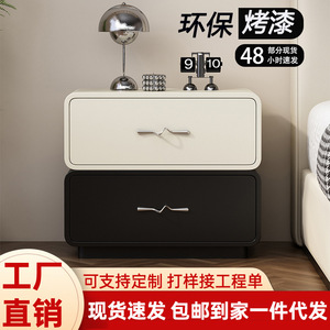 Cream-colored Solid Wood Lacquered Nightstand 40/45/50cm <b>Storage</b> <b>Cabinet</b> Bedroom Furniture - Product Image 4