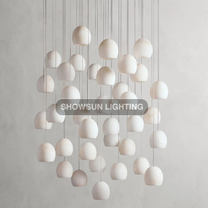 モダンラグジュアリーラウンド天然アラバスター石シャンデリア天井ペンダントライトリビングルーム用 - Product Image 2