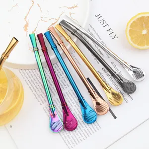 Straw Loose Leaf Tea Infuser Drinking Spoons Filter Stirring Straws Yerba Mate Bombilla Stainless Steel Metal 1 Piece Daily Life