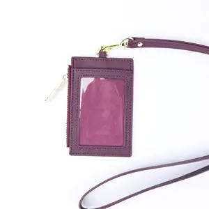 Porte-cartes en cuir véritable avec lanière, 1 pièce, pochette pour carte d'identité, à fermeture éclair