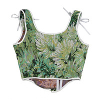 Offre Spéciale vert couleur Vintage avant à lacets fleur imprimé coloré poisson os mince court femmes Corset