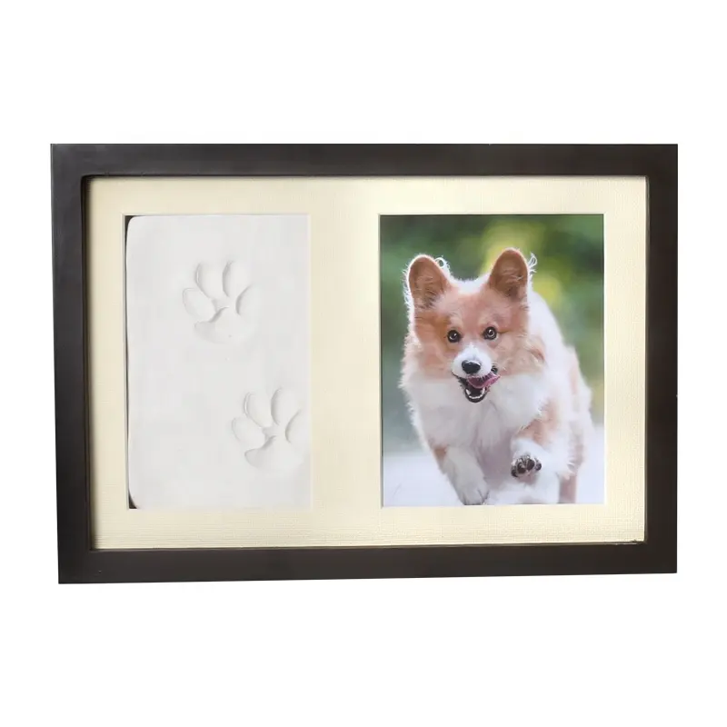 Paws de cachorro e gato impressos, moldura de fotos de parede de animais de estimação, kit de marca de argila, lembrança de madeira perfeita para animais de estimação