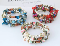 Bracelet vintage multicouche, bracelet ethnique en pierres colorées, bracelet exquis et charmant en perles de turquoise et de coquillages
