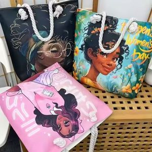 Cool Art African Girl Printed Women's Handbag Large Capacity Black <b>Canvas</b> Tote Bag Fabric Lining Room-Suitable Dirt Braided Girl - Product Image 2