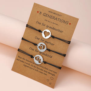 Pulsera de acero inoxidable de 3 generaciones Pulsera familiar hacer un deseo Tarjeta de papel Pulsera de corazón Tarjeta de exhibición - Product Image 3