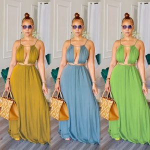 O6121 - Abiti Estivi Trendy da Donna 2026 Senza Maniche Scavati con Schiena Scoperta Tinta Unita Vestito Lungo Maxi per Vacanze - Product Image 3