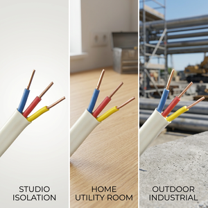 Cable Plano de PVC con Doble Conductor de Cobre Trenzado 2x1.0+1.0mm 300/500V, Blindado con PE, Cubierta Negra/Gris para Video, TV, Radio y Datos - Product Image 3