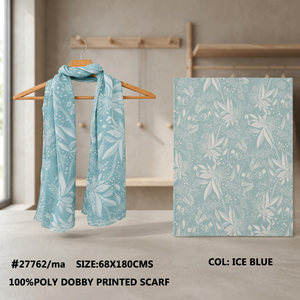 Premium Ice Blue Floral Leaf Print Poly Dobby Scarf Long <b>Shawl</b> Breathable <b>Wrap</b> for <b>Women</b> Daily Travel - Product Image 2
