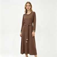 Robe maxi en tricot effet cachemire de luxe pour femmes, robe pull à manches longues avec ceinture, col rond, robe décontractée pour le bureau, automne-hiver