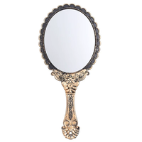 Miroir de maquillage de poche rétro en dentelle européenne, petit cadre ovale en PVC à motif HD, miroir cosmétique de poche personnalisé