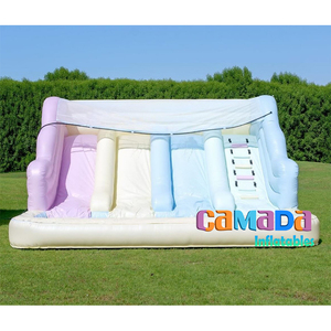 Tobogán de agua inflable de nuevo estilo, toboganes triples inflables de arcoíris Pastel con piscina - Product Image 4