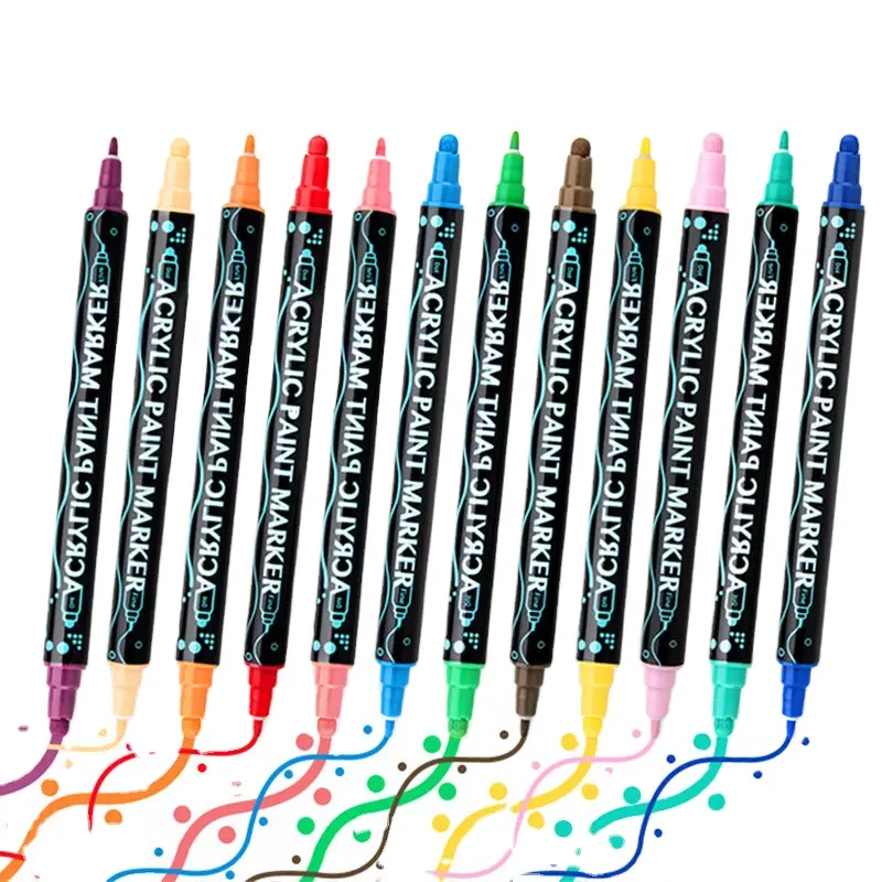 12olors двойной наконечник Акриловая Краска Маркер ручки