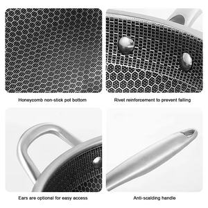 Wok antiadherente de acero inoxidable, WOK de panal de estilo chino con tapa de vidrio para cocina de inducción de Gas - Product Image 4