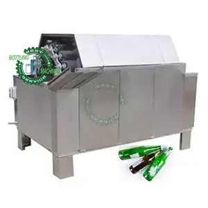 Semi auto SUS304 alcohol liquor whisky recycle glass bottle brush water rinsing rinser machine with label remover