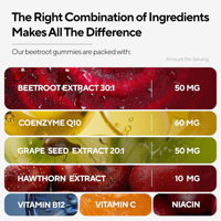OEM 7-in-1 Rode Biet Gummies met CoQ10, Druivenpitolie, Hawthorn, Vitamine C, B3, B12, Gemengde Bessensmaak, Dagelijkse Circulatie Wellness Gummies