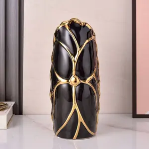 Conjunto de vaso cerâmico de ouro, grande vaso de cerâmica moderno de luxo grande com preto e branco