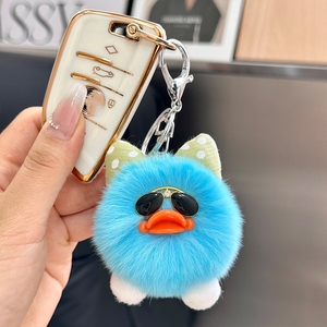 <span class=keywords><strong>Llavero</strong></span> de pato de peluche con pompón de piel sintética de conejo, mini <span class=keywords><strong>llavero</strong></span> de pato con gafas de sol y lazo, adornos para bolso - Product Image 4