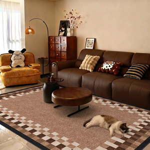 Jinlin Vintage Style Area Rug Geometric Pattern 8mm-10mm Loop Velvet Washable Living Room Full Coverage Sofa Coffee Table Rug - Product Image 1