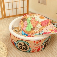 Lit pour animaux de compagnie en forme de ramen de dessin animé, moderne et tendance, confortable, type grotte pour chat, en mousse douce et pelucheuse, avec tapis amovible