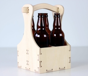 ตะกร้าใส่ขวดเบียร์แบบพับได้ 4 ช่อง ทำจากไม้อัด ตัดด้วยเครื่อง CNC เป็นมิตรกับสิ่งแวดล้อม ใช้ซ้ำได้ เหมาะสำหรับแคมป์ปิ้ง ปิกนิก และงานปาร์ตี้ - Product Image 1