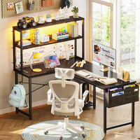 Grand bureau d'ordinateur de bureau réversible en forme de L pliable bureau de jeu accompagné de lumière LED plateau de clavier de panneau perforé de prise de courant