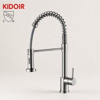 Grifo de cocina KIDOIR Spring comercial con pre-encerado, cabezal de pulverización de doble fila, acero inoxidable, monomando, acabado en níquel cepillado, cUPC