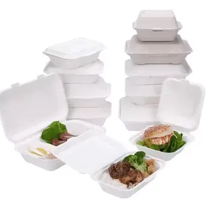 Biologisch abbaubare Mikrowellenfette 6 Zoll Zuckerrohr-Bagasse Lebensmittelbox Burger Clamshell Bagasse Lebensmittelbehälter