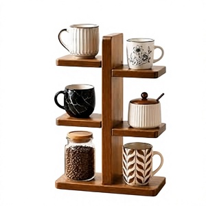Support à tasses rotatif à 360° en bois durable fait main avec 4 crochets pour la cuisine - Product Image 2