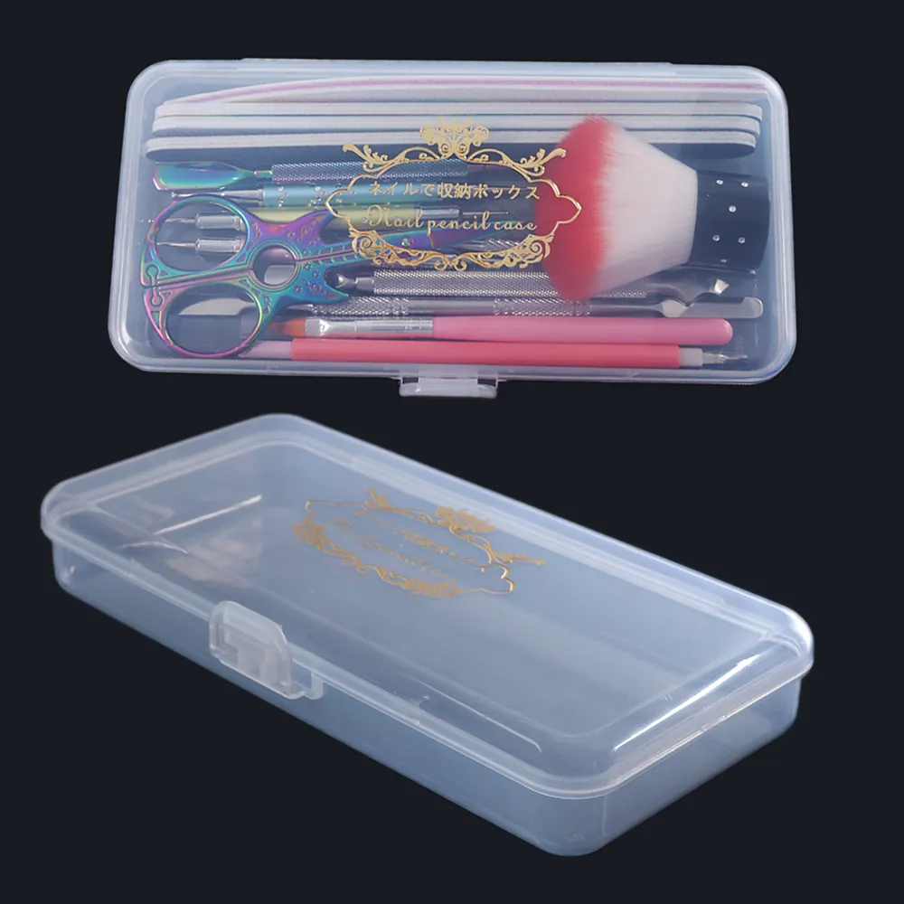 Wholesale Clear Plastic Rectangle Storage Box For Nail Tool/Drill Bit/Tweezers/Brush/Files/Makeup Tools Display Container