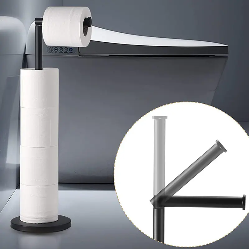 Soporte de papel higiénico para baño con almacenamiento, soporte de Metal negro, estante de almacenamiento de papel independiente