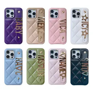 Luxury Personalized Initials Metal Name Letters Down Jackets Leather Phone Case For IPhone15 14 13 12 11Pro Max Cover