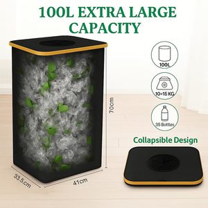Panier à linge pliable personnalisé de 100 L en tissu Oxford, bac de recyclage pliable avec sac amovible pour bouteilles, verre et déchets - Product Image 2