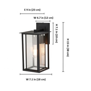 Luz de porche impermeable <span class=keywords><strong>para</strong></span> montaje en pared de granja al aire libre con linterna cuadrada enjaulada de metal <span class=keywords><strong>doble</strong></span> E26 Base Coach Lights - Product Image 2