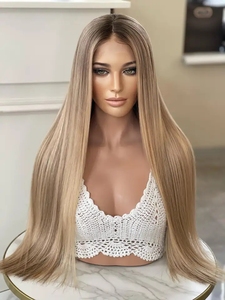<span class=keywords><strong>Parrucca</strong></span> Frontale in Pizzo con Top in Seta Trasparente HD, 100% Vergine Russa, Allineamento Cuticolare, Doppio Filamento, Baby Hair, Colore Biondo Platino con Riflessi - Product Image 2