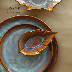 Joyye 2025 Mới Mùa Thu Maple Leaf Hình Dạng Tấm Gốm Bộ Đồ Ăn Đồ Đá Nâu Hổ Phách Phản Ứng Đồ Đá Bộ Đồ Ăn - Product Image 2