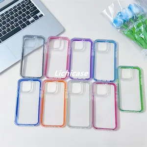 Lichicase Wholesale Colorful Clear TPU PC 3 In 1 Hybrid Case For IPhone 16 Pro Max Fall-Proof Hard Cover