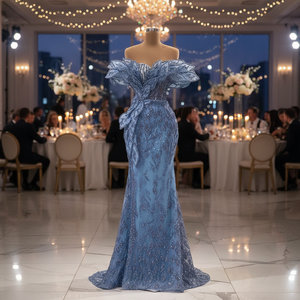 New Arrived Women's Plus Size Party Bridesmaid Dress Elegant Sexy Wedding Long Mesh Mermaid Silhouette Beaded Pattern - Product Image 3