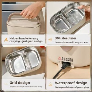 Boîte à lunch électrique chauffante isolée la plus vendue, chauffage sans eau, boîte bento à bouton-poussoir, alimentation CA, acier inoxydable 304 - Product Image 4