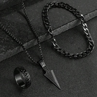 Ensemble de bijoux en alliage en forme de croix, collier/bracelet/bague, 3 pièces, zircon, cadeau romantique pour homme, best-seller