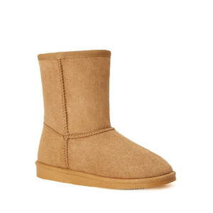 Camel Suede Look Mid Calf Winter <b>Boots</b> Slip On Stitched Classic Warm Shoes - Product Image 1