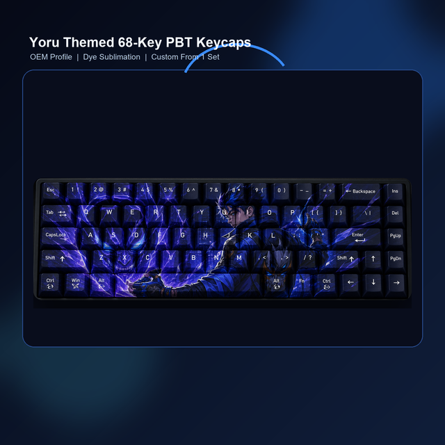 Custom 68-Key PBT Dye Sublimation Side-Printed OEM Profile Keycap Set for Compact MX Switch Gaming Mechanical Keyboards