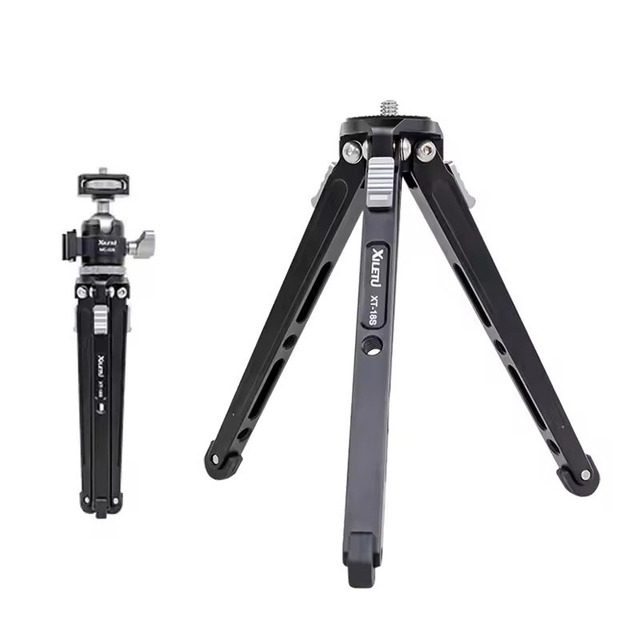 Mini Aluminum Alloy Handheld Tripod Cold Shoe Head Desktop Selfie Tripod for Micro Single Camera Phone Video Vlog Shooting