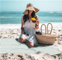 Oversized 100% Turkish Cotton Beach Towel High Quality Custom White with Striped Design and Tassels Printed Technique