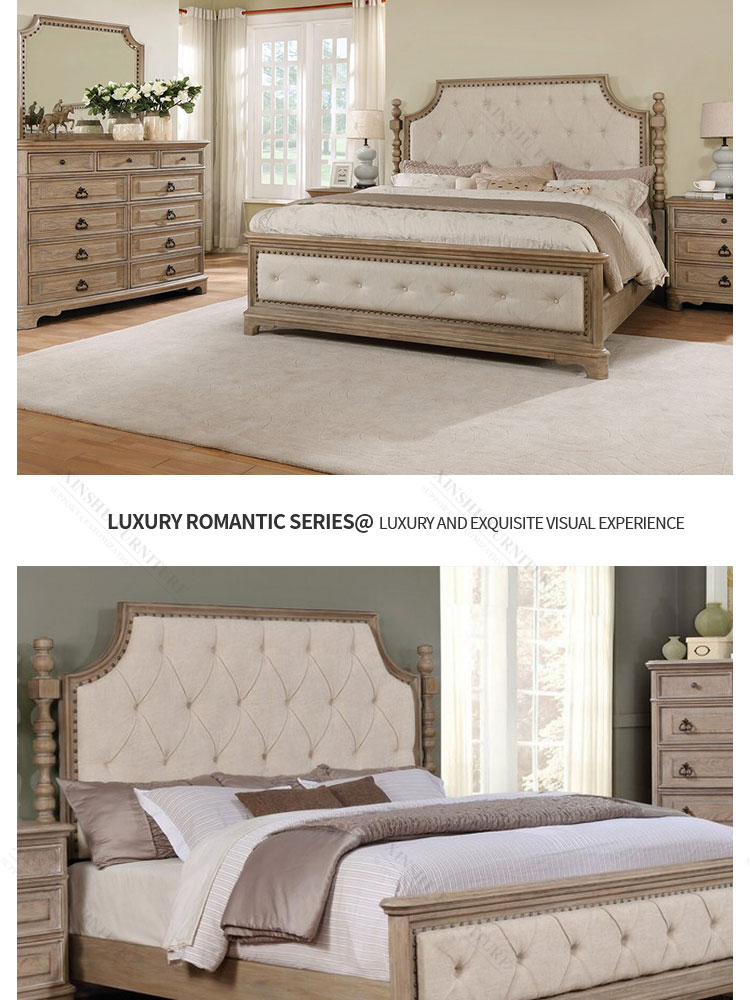 nordic modern best selling antique solid wood frame american oak double bed bedroom furniture set