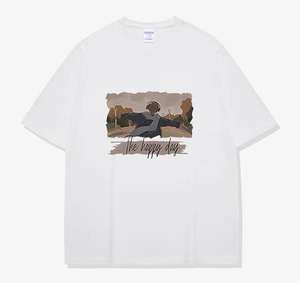 T-shirt casual Happy Day da <span class=keywords><strong>uomo</strong></span> a maniche corte, stile americano, nuovo design estivo, in puro cotone, nera, a mezza manica - Product Image 2